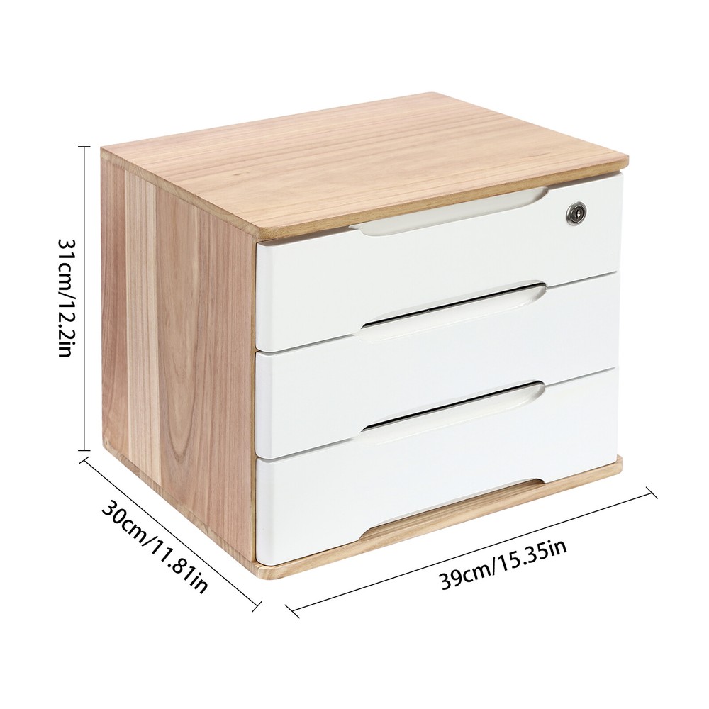 Wooden 3-Tier Desktop Organizer with Locking Drawers for Efficient Storage