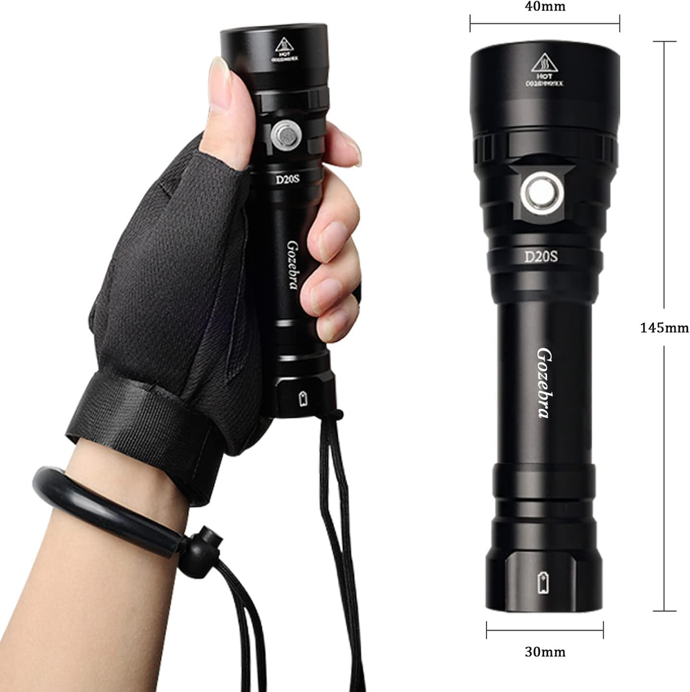 Dive Light, D20S 2000 Lumen Super Bright Scuba Diving Flashlight, Rechargeable D