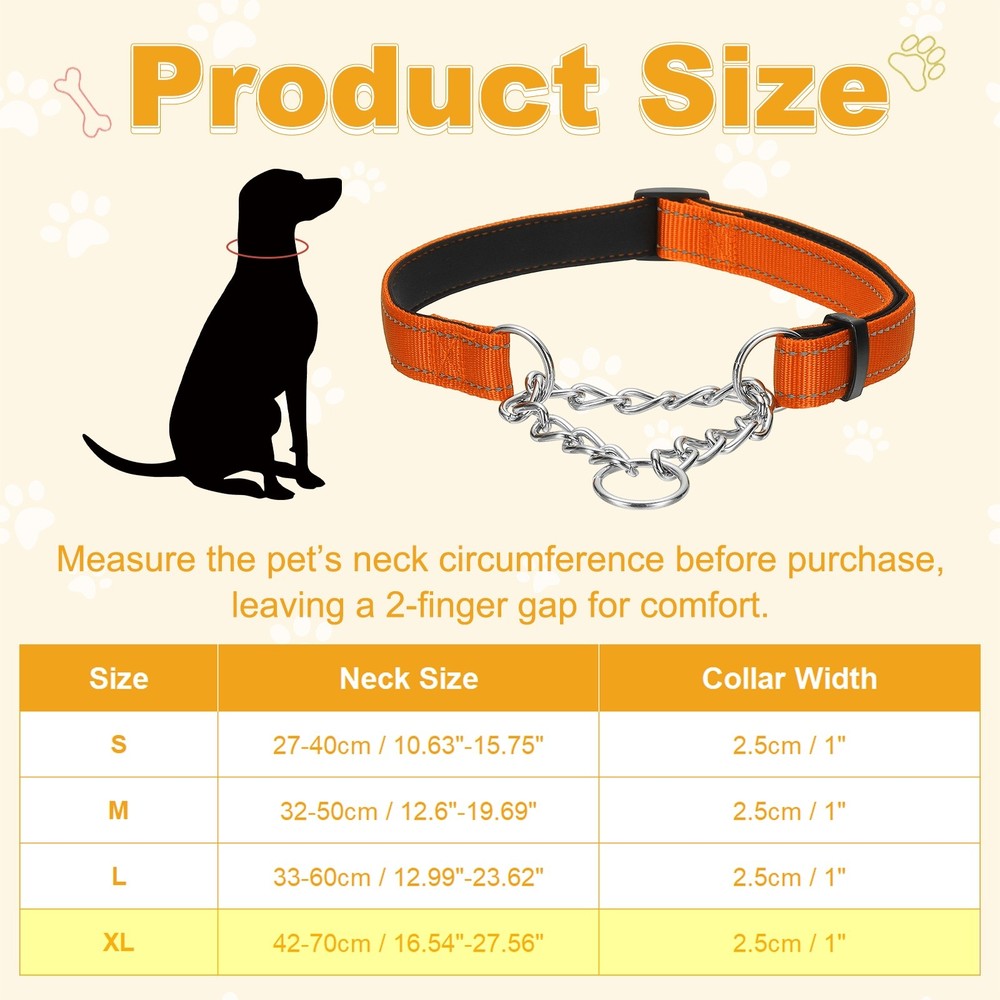 No Pull Collar for Dogs, Reflective Dog Chain Collars XL (Orange)