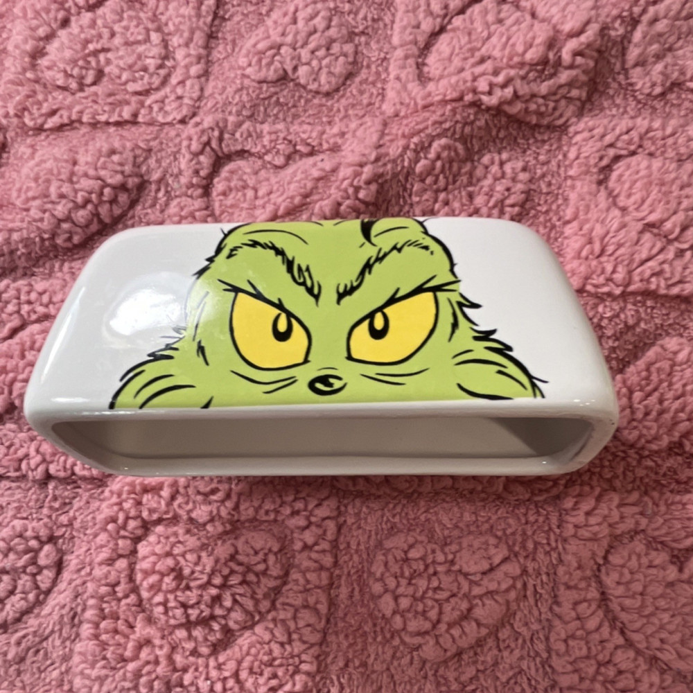 Ceramic Grinch Covered Butter Dish Rectangular Christmas Character Design