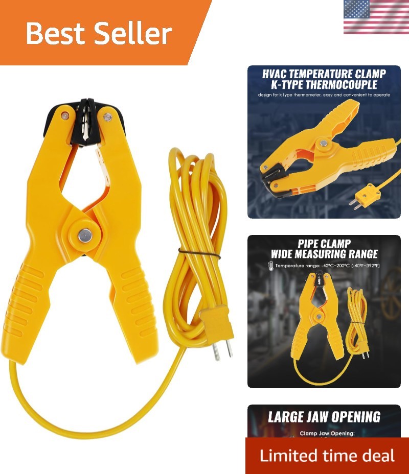 High Accuracy HVAC K-Type Temperature Clamp - Durable Digital Probe Tool