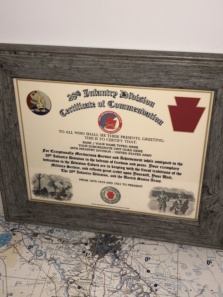28TH INFANTRY DIVISION / COMMEMORATIVE - CERTIFICATE OF COMMENDATION