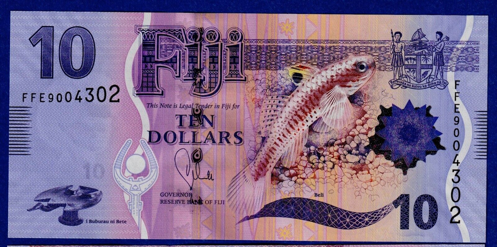 Fiji $10 2012 - P-116 Almost UNC Banknote - Flying Fish