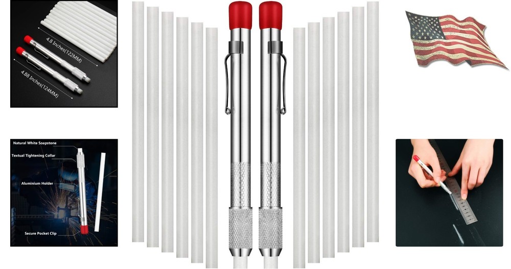 Convenient Soapstone Marking Kit: 2 Holders & 12 Refill Chalks for Durable Usage