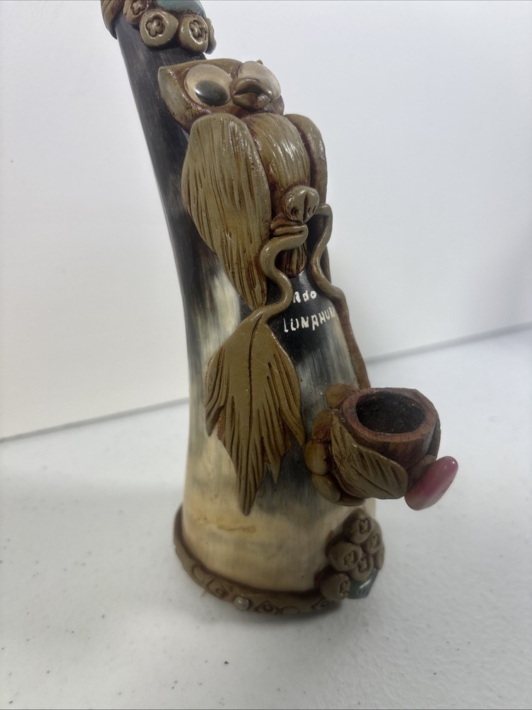 Carved Horn Pipe with Owl