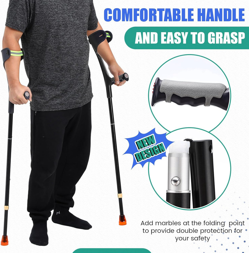 2-Pack Folding Forearm Crutches, Lightweight Aluminum, 10-Level Adjustable Cuffs