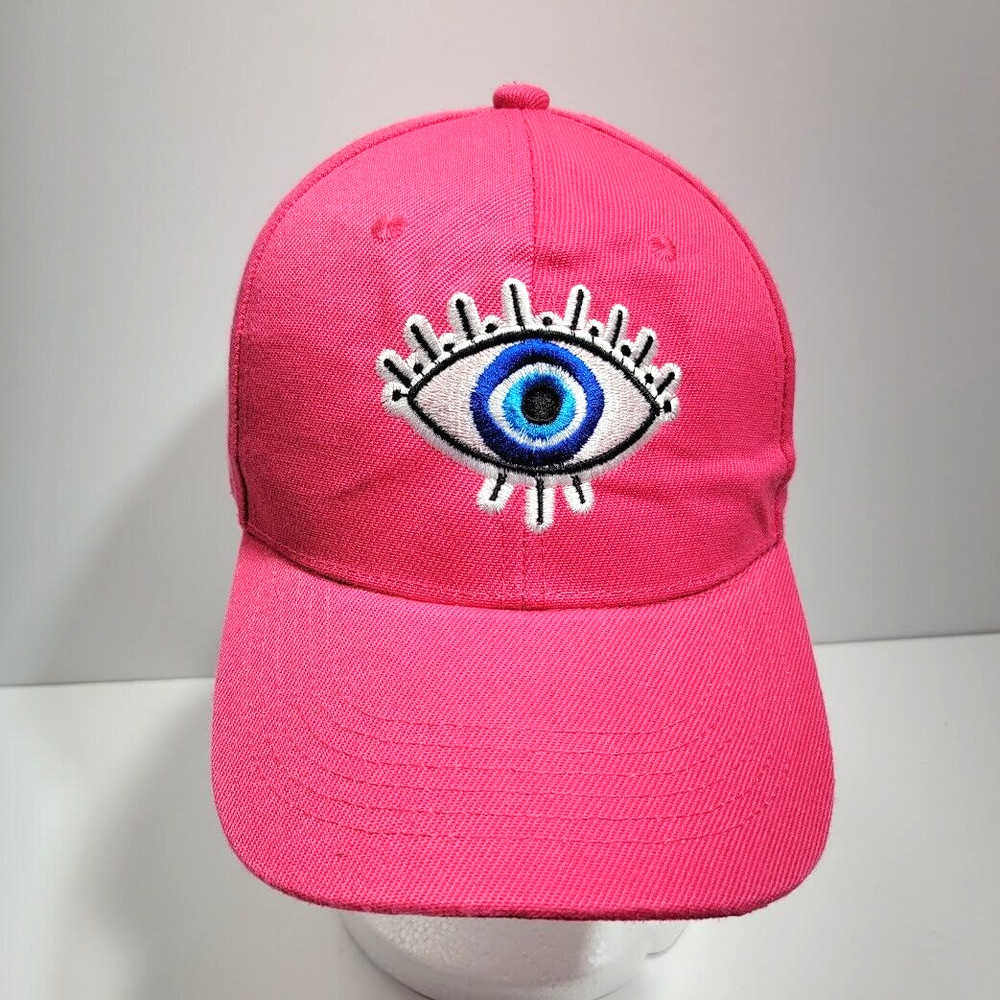 Pink Eye Embroidered Hat Cap Strap Back Pink Blue Womens