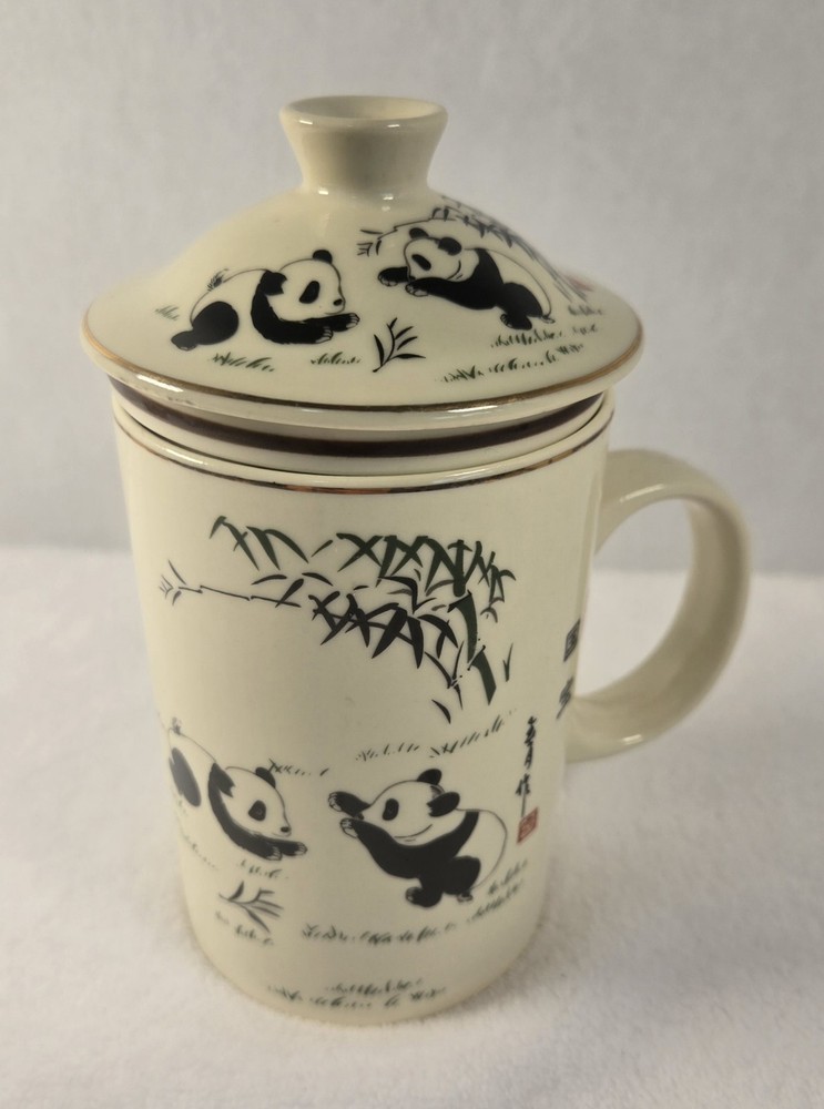 World Market Panda Bears Tea Mug & Infuser 3 Pc