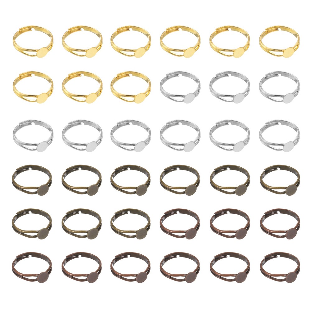 40 Pack 6mm Adjustable Blank Rings, White, Light Gold, Brown, Copper