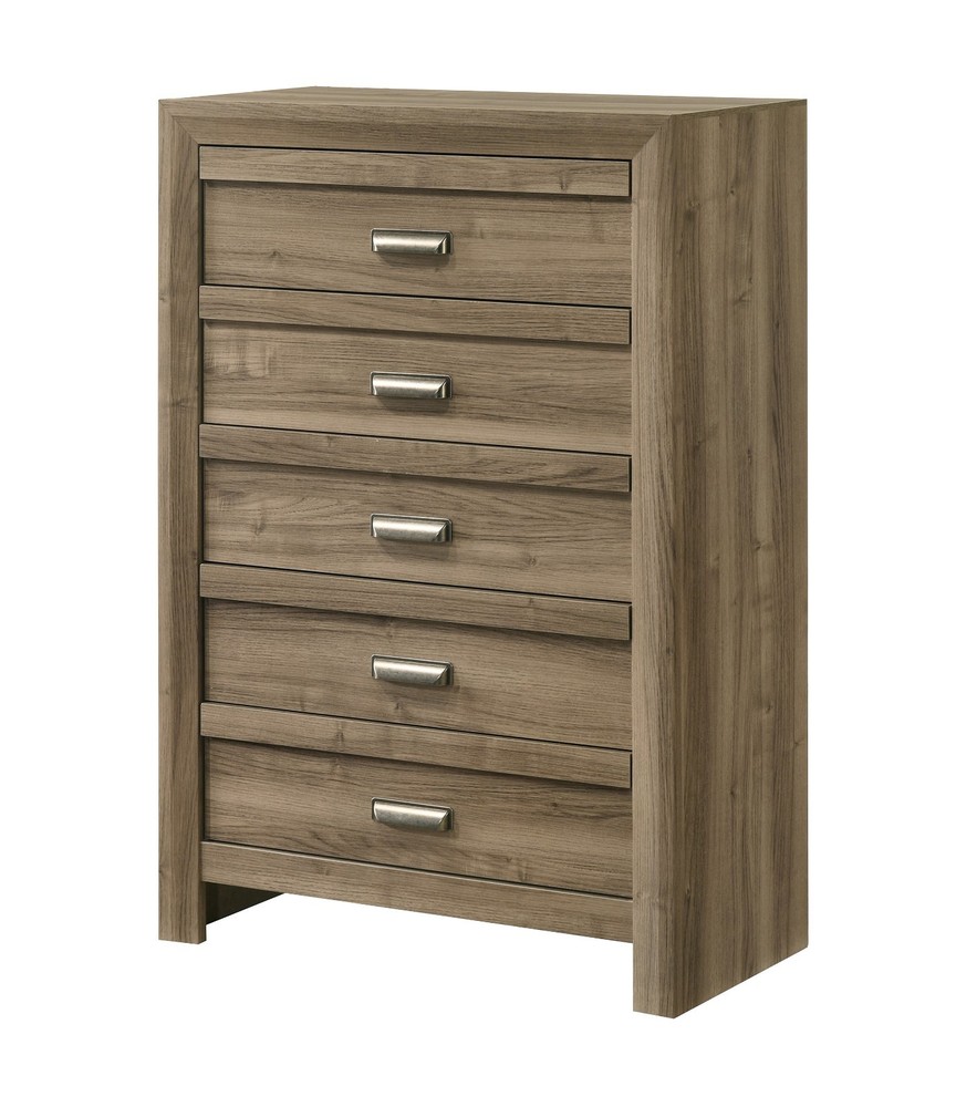 3pc Light Brown King Chevron-pattern Panel Bed Chest Nightstand Bedroom Set