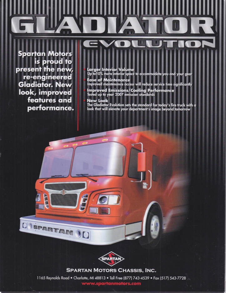 SPARTAN Fire Truck sell sheet Gladiator Evolution Chassis / Cab 2002