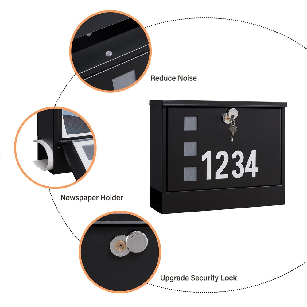 Locking Mailbox Wall Mounted, Metal Postbox with Matte Black-11