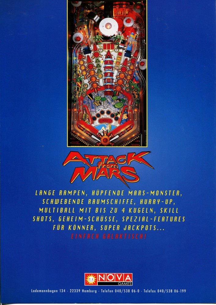 Attack From Mars Bally German Pinball Flyer / Brochure / Ad Mint Condition