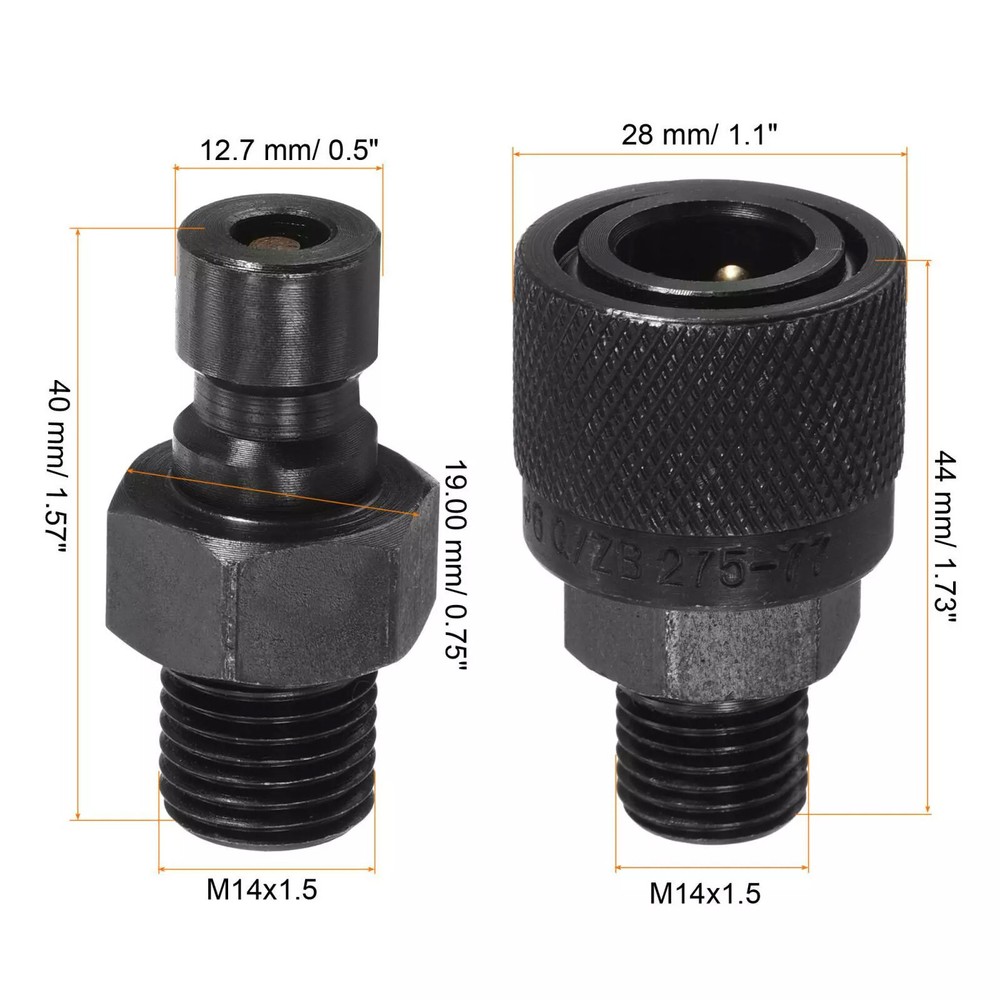 Hydraulic Quick Connect Coupler Set M14x1.5mm Male Pipe Fitting Black Durable
