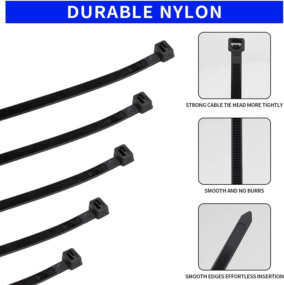 1000 Pack 4 inch Nylon Plastic Cable Zip Ties Small Wire Wraps Black