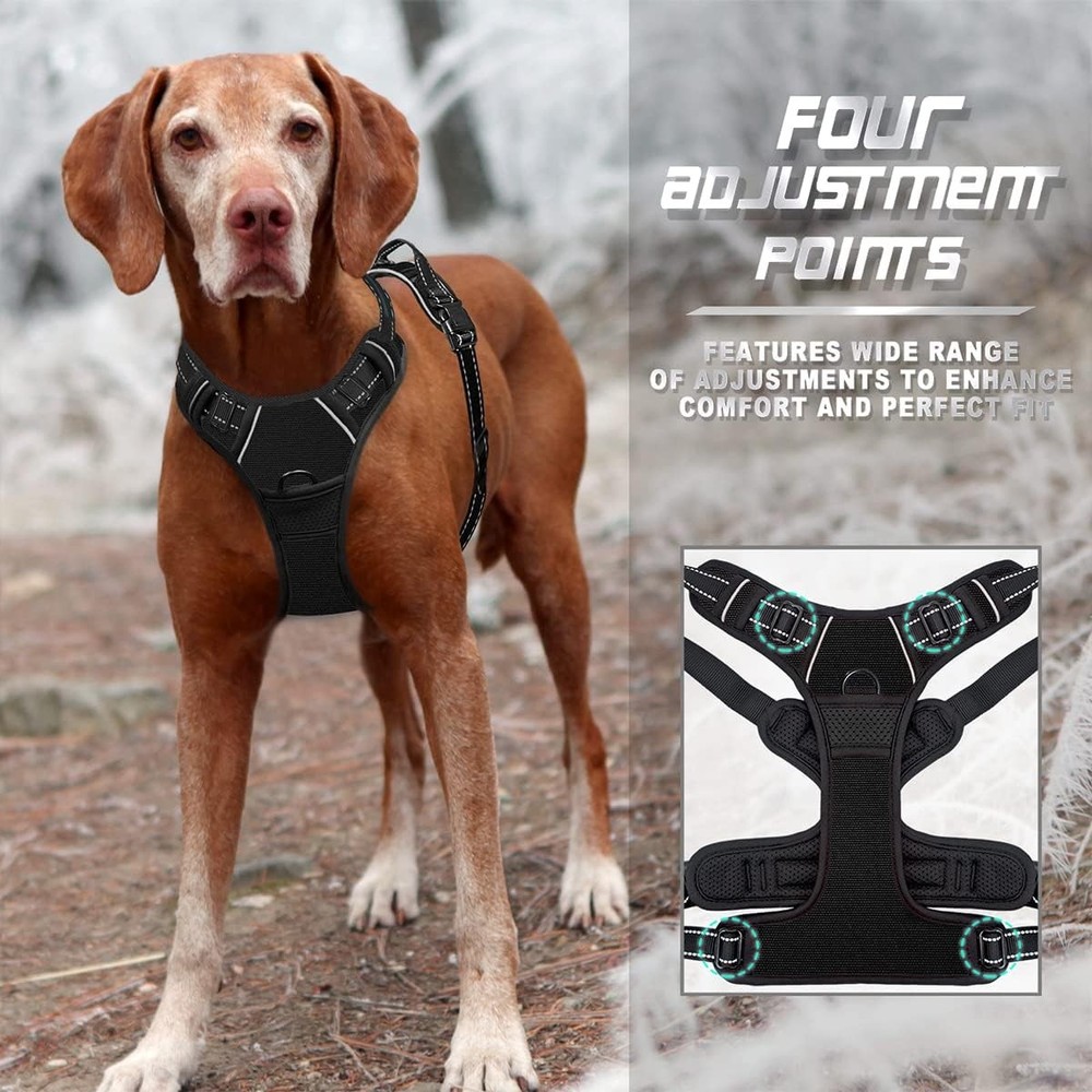 No Pull Large Dog Harness Heavy Duty, Reflective, Easy Control Handle Black L