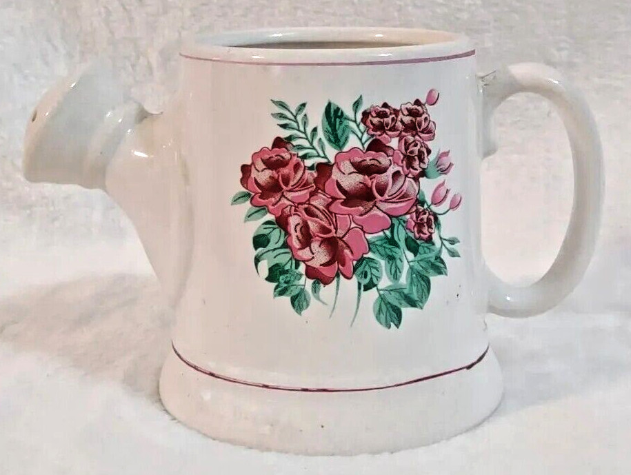 Ceramic Mini Watering Can Pitcher with Pink Roses