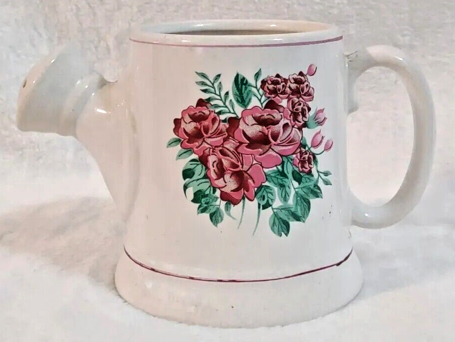 Ceramic Mini Watering Can Pitcher with Pink Roses