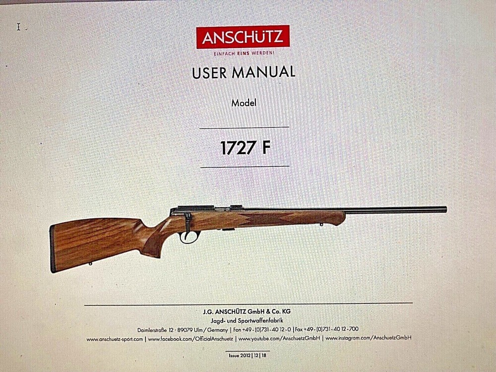 ANSCHUTZ NORTH AMERICAN FIREARMS Owners Operators User Manual