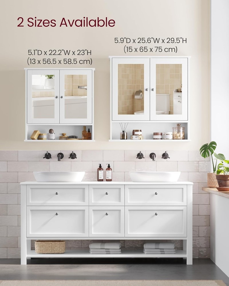 Bathroom Cabinet with Mirror, Wall Cabinet with 2 Mirrored Doors, Adjustable ...