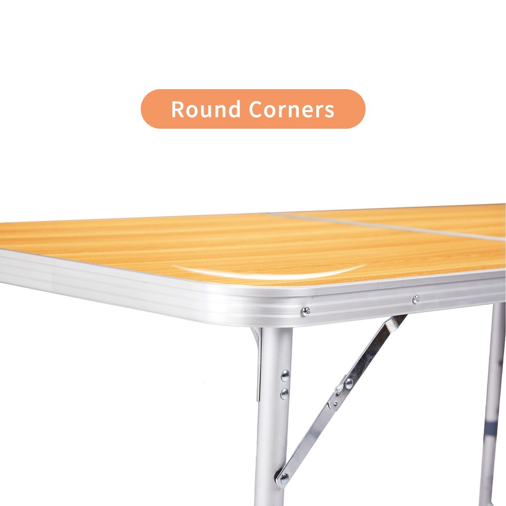 2.3ft Aluminum Camping Folding Table wood grain color