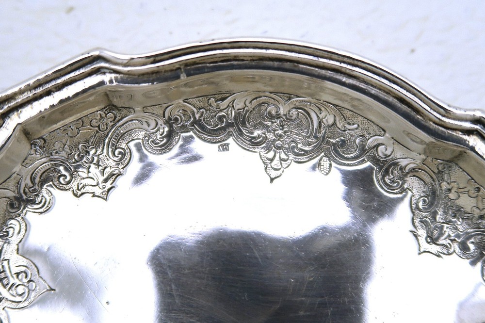 2 Augsburg Solid Silver Dish / Raised Kettle Trivet Tray Hallmarked GV C 1730