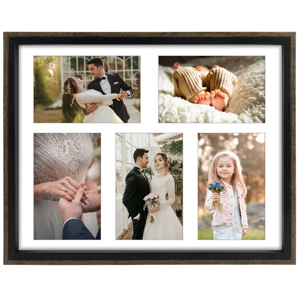 Collage Picture Frame with White Mat for Multiple 4x6 Photos Black&Walnut