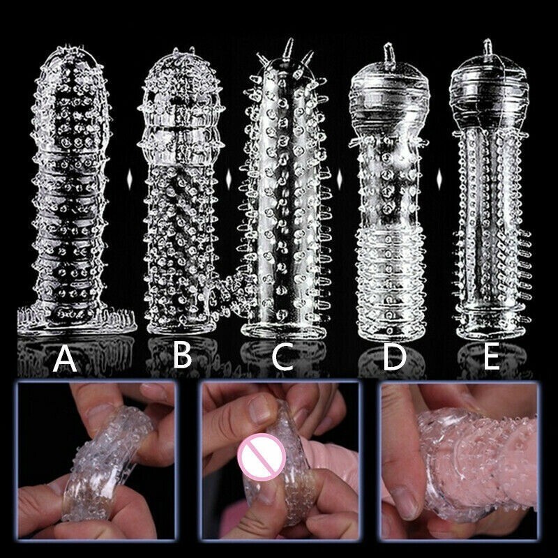 5PCS Male-Penis-Extender-Enlarger-Sleeve-Reusable-Condom-Delay-Ejaculation Set