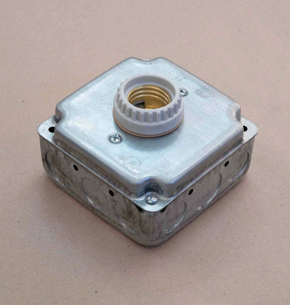 4" Square Electrical Conduit Junction Box with Lamp Holder Socket. Grid light.
