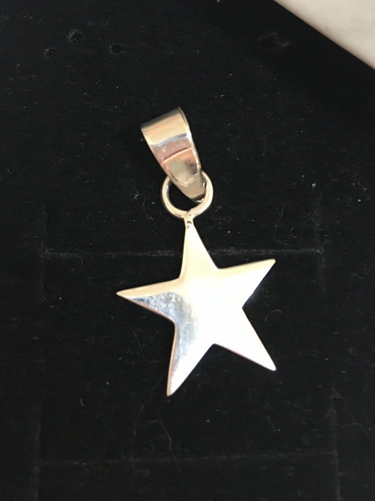 925 Solid Sterling Silver Flat Star Charm Pendant Large Loop Fits Thick Chains