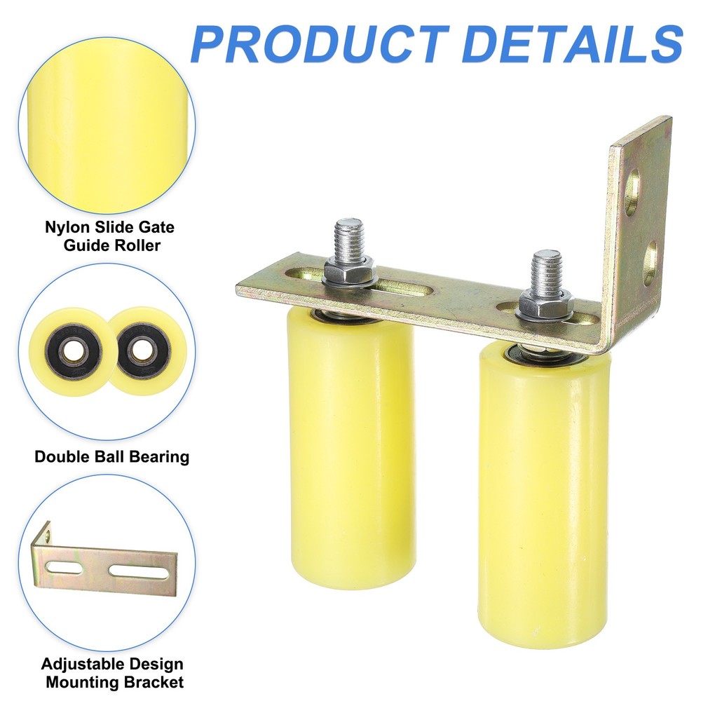 2Set Slide Gate Guide Roller, 5" Nylon Gate Support Rollers with Bracket, Yellow