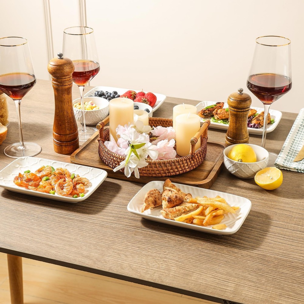 Sureasy Ceramic Salad Plates, Rectangular Appetizer Plates 8 inch, Small Serv...