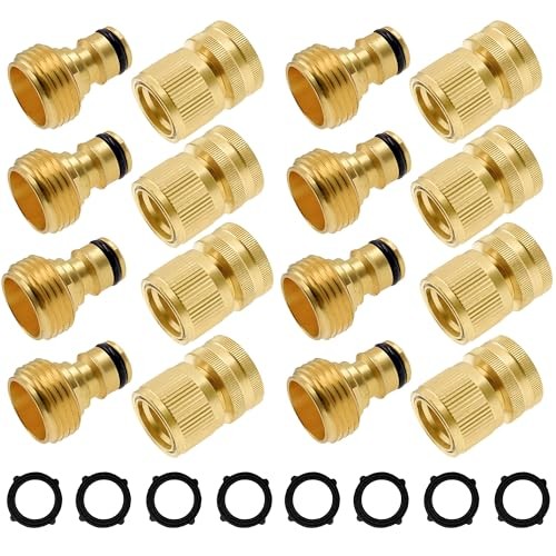 Garden Hose Quick Connector, Solid Brass 3/4 Inch GHT Thread Garden 4 Set