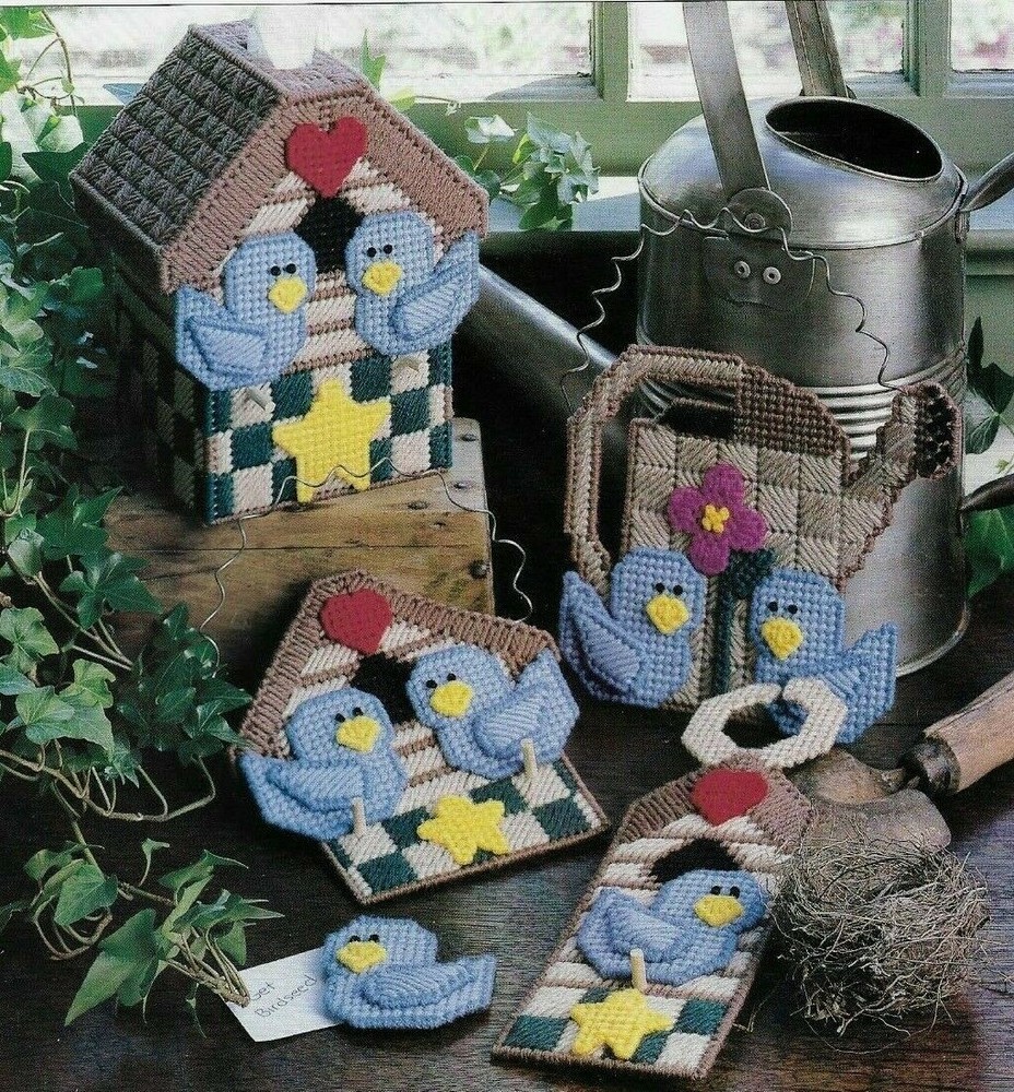TWEET BLUEBIRDS TISSUE COVER HOME DECOR PLASTIC CANVAS PATTERN INSTRUCTIONS