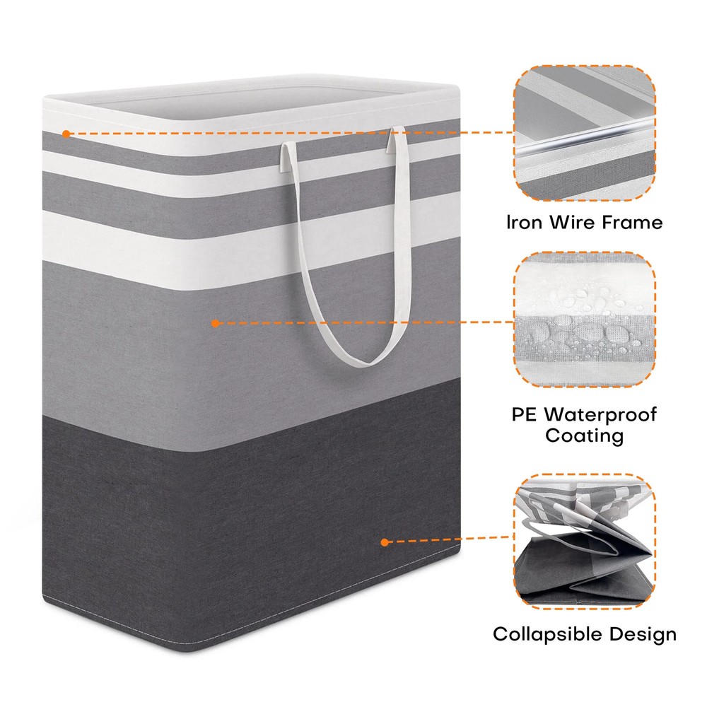GARITIN 2 Pack Collapsible Laundry Baskets with Handles Grey