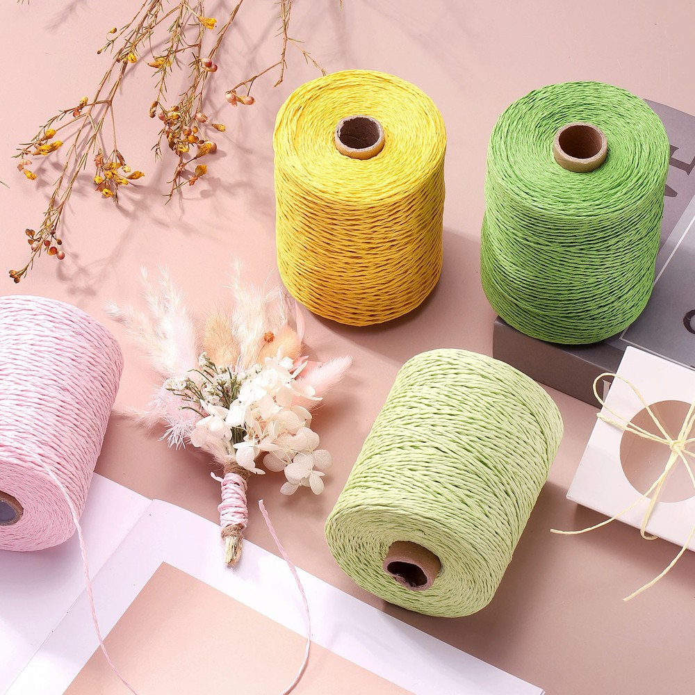 328 Yards Raffia Ribbon, 2mm Raffia Paper String for Wrapping, Purple