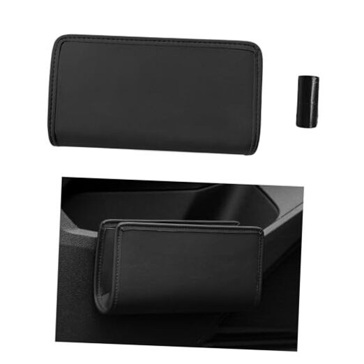 Car Trash Can, Leather Foldable Hanging Trash Bag, Multi-Function Mini Black