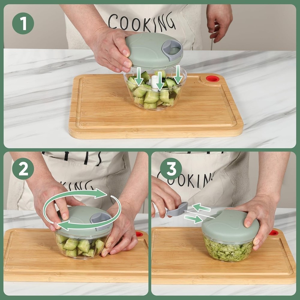 Vegetable Chopper Manual Food Chopper with Container, Hand Pull String Veggie