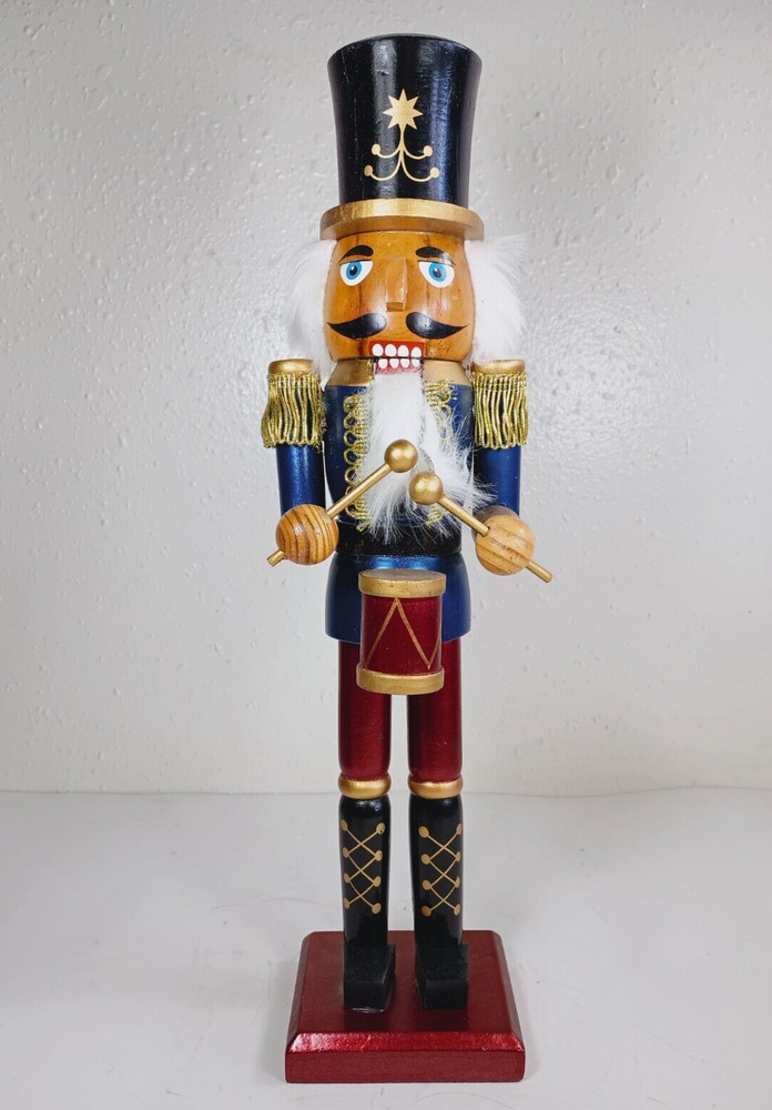 Band Leader Drummer Wood Nutcracker. 15" Tall.