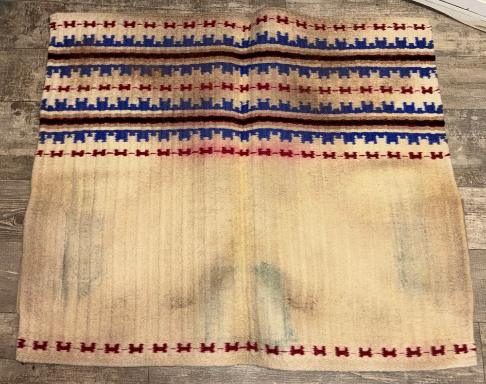 HEAVY RED /WHITE / BLUE WOOL SADDLE BLANKET 32'' X 37''