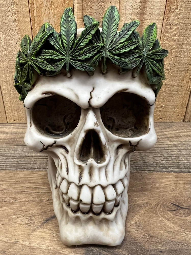Skull Resin Green Leaf Headband 6" x 5"