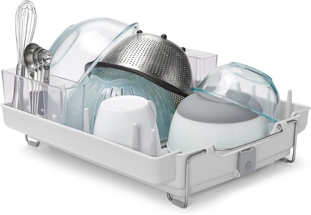 OXO Dish Drying Rack Home Kitchen Storage Organizer Drainboard Cutlery Chrome