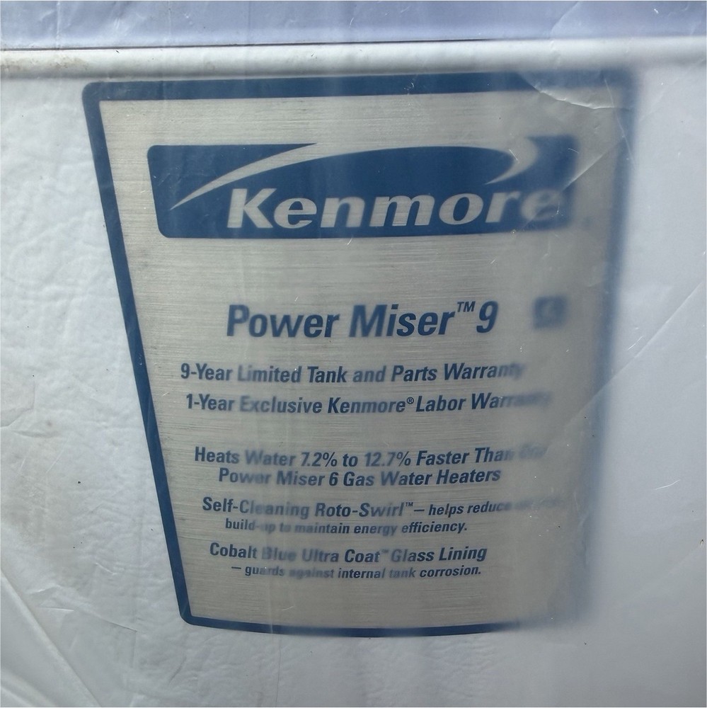 Kenmore Power Miser 9 Water Heater White Self-Cleaning Roto-Swirl Glass Lining
