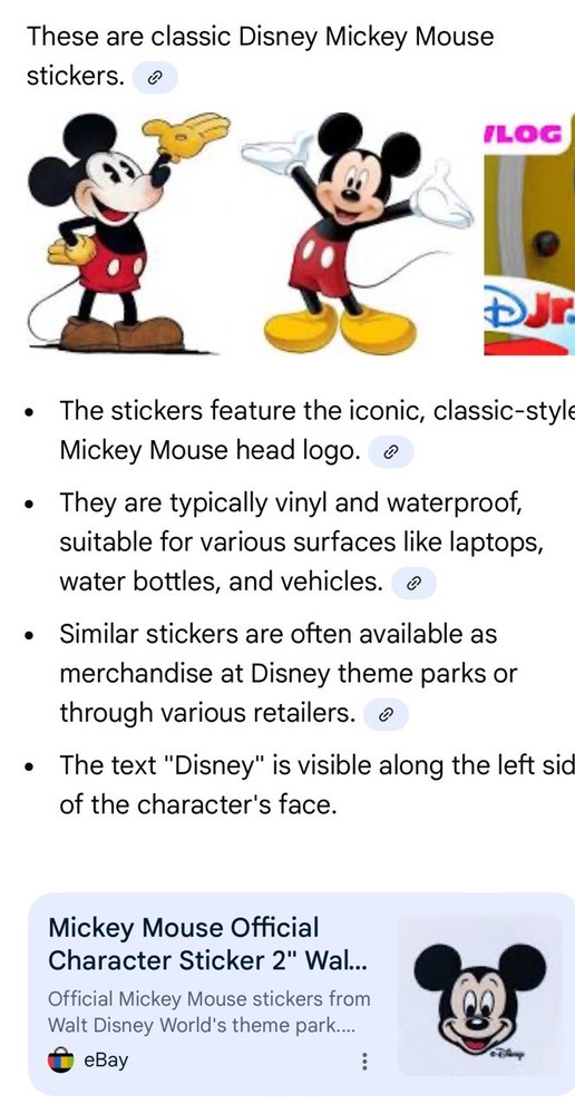 2 Official Walt Disney Mickey Mouse Stickers