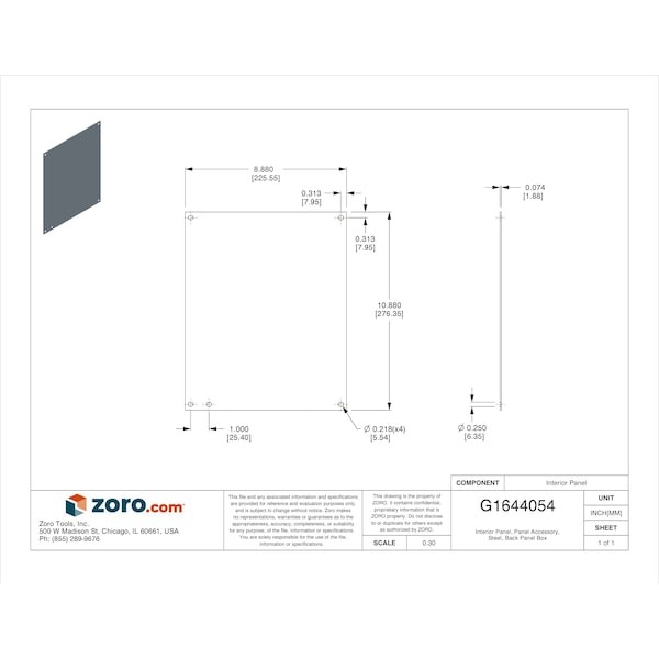 Wiegmann P1210 Interior Panel, Steel, Back Panel Box Type