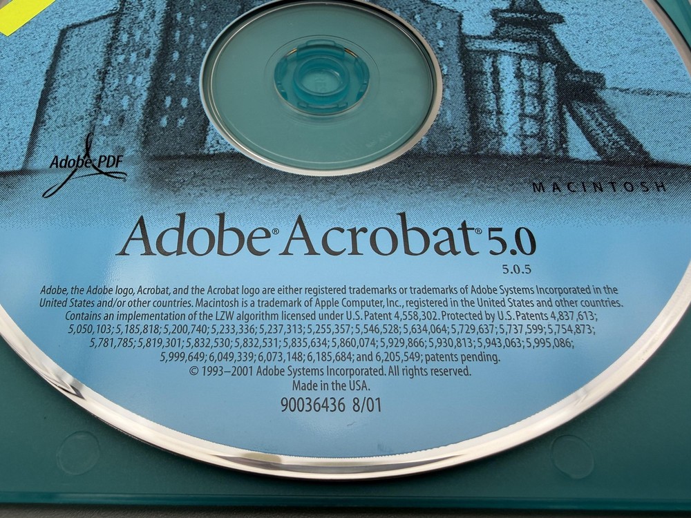 Vintage 2001 Adobe Acrobat 5.0 5.0.5 Macintosh CD-ROM Software Original w/ Key