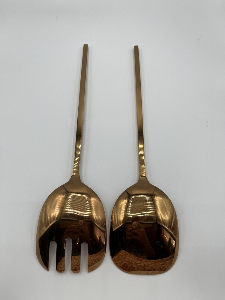 Copper MCM Style Salad Serving 2 Piece Set Long Handle 13"