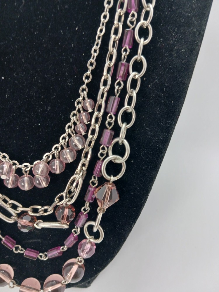 2 Elegant Multi-Layered Gold and Silver Necklaces, Bead Dangles