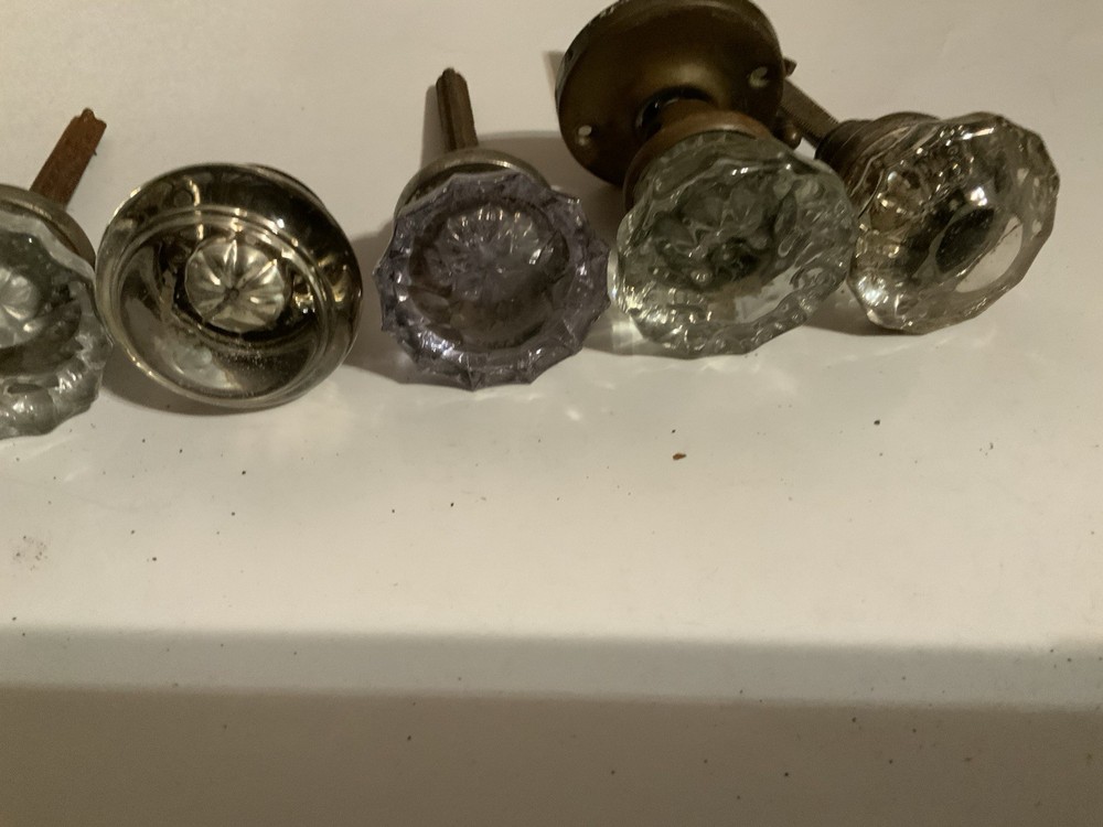 6 Different Clear Crystal Glass Door Knobs Old