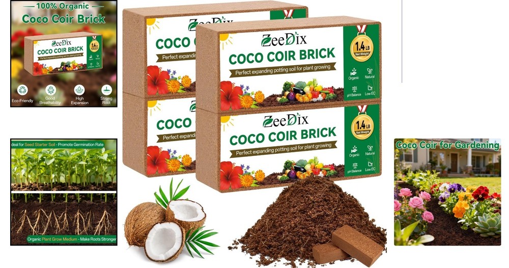 Compact 4 Pcs Coco Coir Bricks - Ideal for Small Space Gardening & Seed Starters